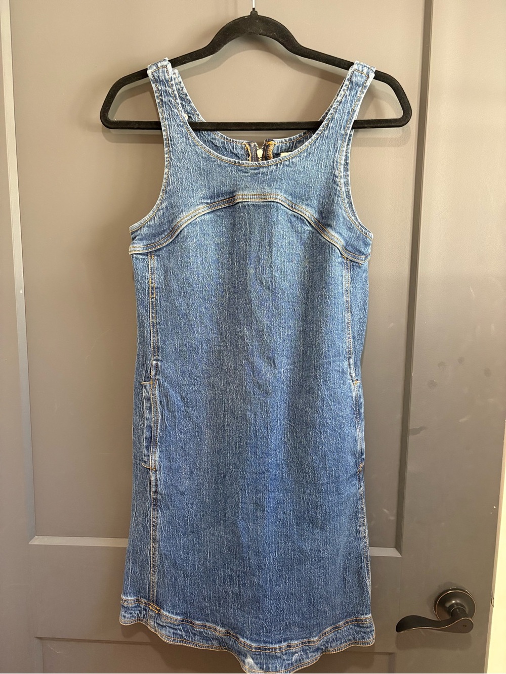 Velvet Heart Denim Sleeveless Shift Dress/ Jumper- Medium Blue